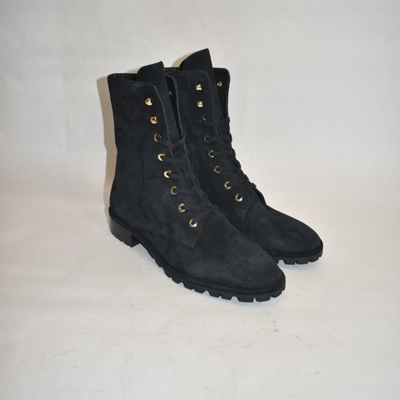 Stuart Weitzman Women's Black Laine Suede Combat Boot Size 8 - Picture 2 of 11
